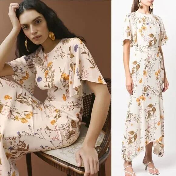 REFORMATION CARLOTTA Maxi Flutter Sleeve Dress in Frolic US 0 NWT - Picture 3 of 12